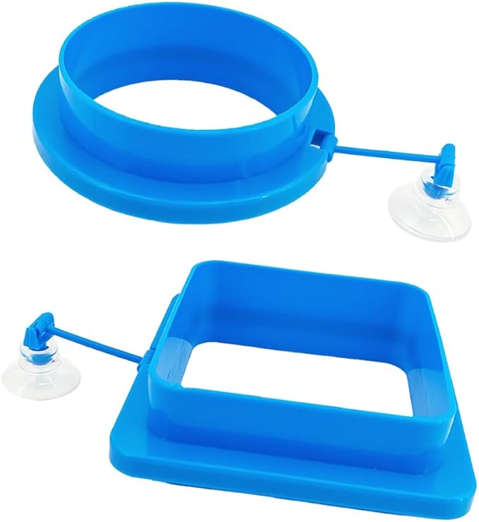 2Pcs Thicken Fish Feeding Rings Blue Mixed Shape Floating Food Feeder Circle with Suction Cup for Fishes Tank Aquarium Turtle Betta Goldfish Small Fish Feeding Accessories Duckweed Ring