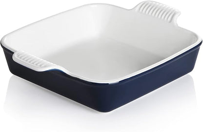 Sweejar Ceramic Baking Dish, 8 x 8 Cake Baking Pan for Brownie, Porcelain Square Bakeware with Double Handle for Casserole, Lasagna, Family Dinner (Navy)