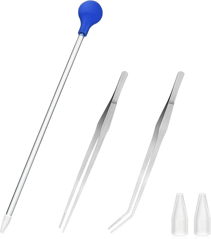 1 Pc 18.5 in Long Pipette with 2 Pc Stainless Steel Feeding Long Tweezers for Fish Tank Coral Food Feeder Long Syringe Aquarium Coral Feeding Tube for Marine Fish Reef Aquatic Plant