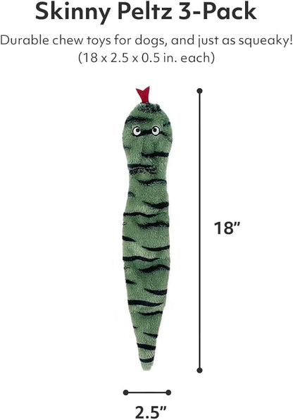ZippyPaws Skinny Peltz - No Stuffing Dog Toy Pack to Keep Them Busy, for Medium and Large Dogs, Squeaky Pet Toys, Unstuffed Chew Toys, Soft Plush Variety Pack, Desert Snakes - 18"