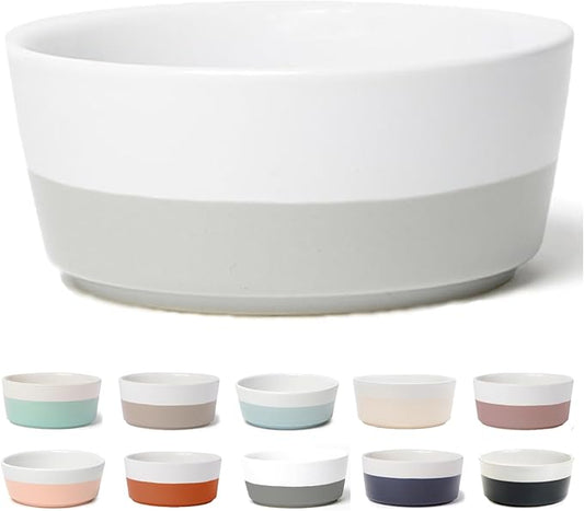 Waggo Dipper Ceramic Dog Bowl for Small and Large Breeds - Heavyweight and Durable Pet Food and Water Dish Crock, Dishwasher Safe, Modern (Light Grey, Large)