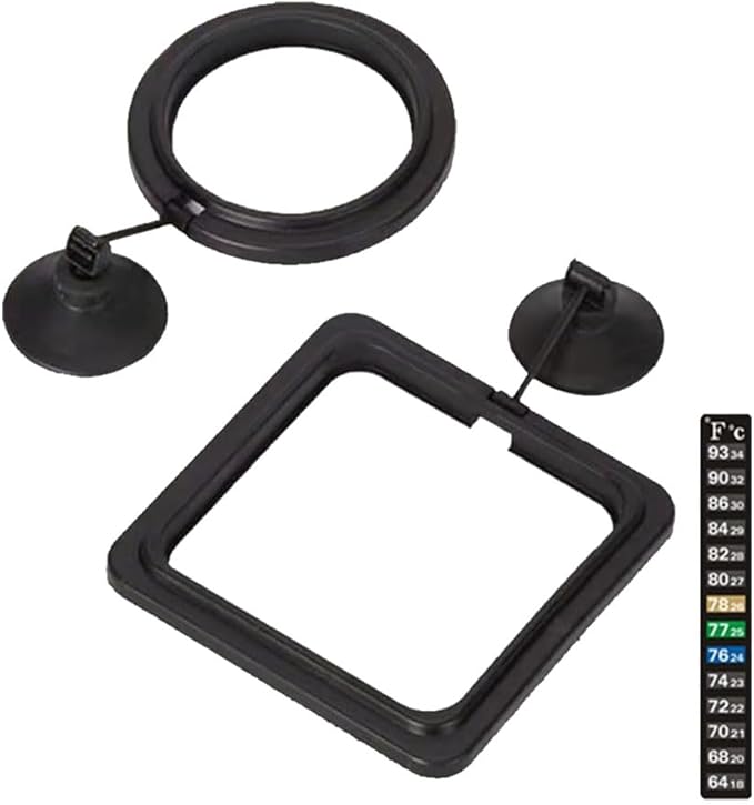 2pcs Feeding Fish Ring Set, Fish Food Feeder +Thermometer Strip, Tank Decor, Aquarium Tank Accessories for Floating Foods, for Betta, Guppy, Goldfish Etc
