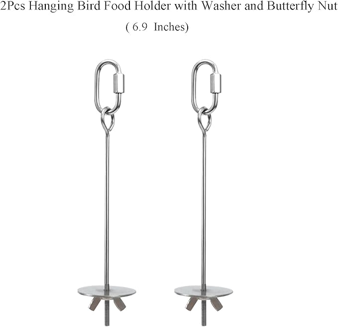 2pcs Hanging Bird Treat Skewer Parrot Fruit Feeder with Washer, 6.9 Inch Stainless Steel Bird Fruit Fork Food Holder for Bird Cage Bird Feeder Foraging Toy for Parrot Parakeet Conure, LXLVOUEG
