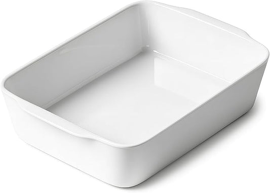 3.3 QT Ceramic Baking Dish, White Casserole Dish，Lasagna Pan for Oven, Bakeware for Baking, Kitchen Decor, Microwave Oven Safe, Dinner Party（8.7" x 11.8"）