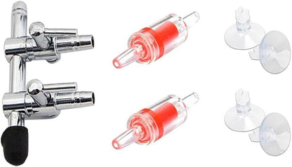 Aquarium Air Pump Splitter 7 in 1 Set 2-Way Air Flow Control Lever Valve & 2 Non-Return Check Valves & 4 Suction Cups for Fish Tank Airline Air Tube Hose