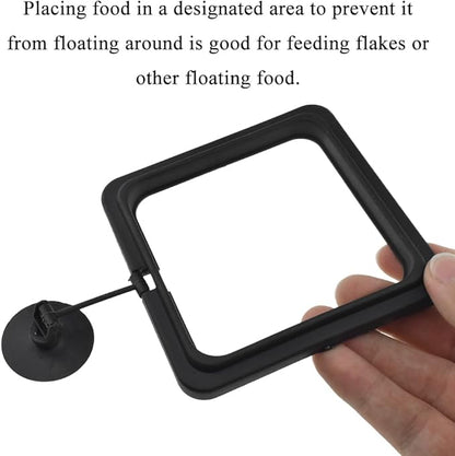2Pcs Fish Feeding Rings Black Mixed Shape Floating Food Feeder Circle with Suction Cup for Fishes Tank Aquarium Turtle Betta Goldfish Small Fish Feeding Accessories Floating Plant Duckweed Ring