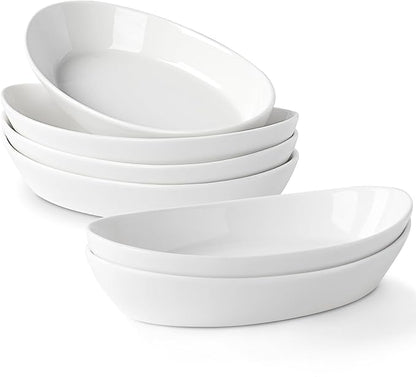 Au Gratin Baking Dishes for Oven Safe, Porcelain Mini Casserole Dish (6pc Set). 10oz Individual Gratin Dishes Set, Ceramic Small Baking Dish for Single Serving, Banana Split Bowls, 7.6x4.4in