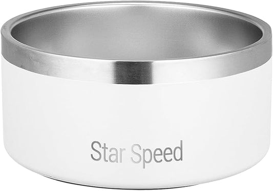 StarSpeed Stainless Steel Dog Bowl. Water Bowls for Large Dogs with Rubber Bottom, Drop Resistant and Durable, Keeps Cold, Holds 8 Cups of Water, Fits Different Size Dog Bowls. (64oz, White)