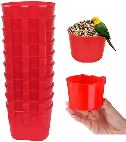 10Pcs Chicken Water Cups,Cage Cup Bird Cage Feeder,8 oz Chicken Feeders Water Bowl Hanging for Cage,Plastic Birds Feeders,Hanging Food and Water Coop Cups for Treats Grit(Red)