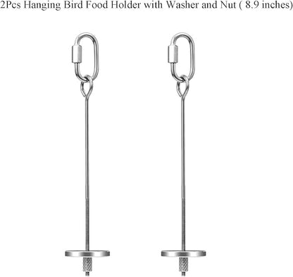 2pcs Hanging Bird Treat Skewer Parrot Fruit Feeder, 8.9 Inch Stainless Steel Bird Food Holder Parrot Fruit Food Skewer with Washer Nut Parakeet Treat Holder Feeder for Parrot Budgie Conure, LXLVOUEG