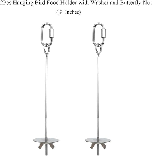 2pcs Hanging Bird Treat Skewer Parrot Fruit Feeder with Washer, 9 Inch Stainless Steel Bird Food Holder Parrot Fruit Food Skewer Parakeet Treat Holder Feeder for Parakeet Conure, LXLVOUEG