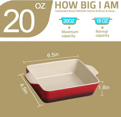 Sweejar Ceramic Baking Dish, Rectangular Small Baking Pan with Double Handles, 20 Oz for Cooking, Brownie, Kitchen, 6.5 x 4.9 x 1.8 Inches(Beige)
