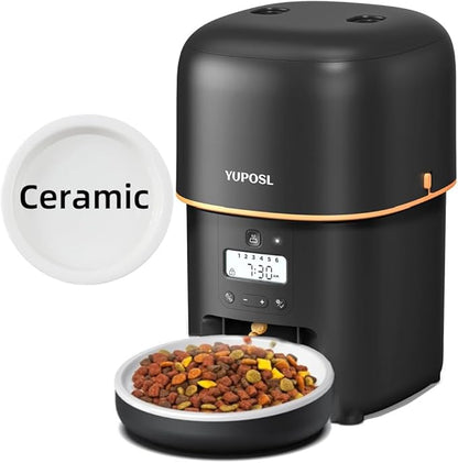 Automatic Cat Feeder - 2L Cat Food Dispenser, Timed Auto Pet Feeder with 180-day Battery Life, 1-6 Meals Per Day, 1-16 Portion, Ceramic Bowl, Desiccant Bag Keeps Dry Food Fresh, Also for Small Dogs