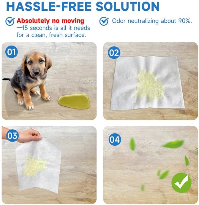 L&W BROS. Easy Clean Pet Quick Absorbent Sheets – Innovative Solution for Mess-Free Cleanup Not Traditional Pee Pads, 12"x10" for Urine and Pet Stain & Odor Remover (80 PCS)
