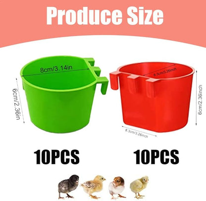 20Pcs Cage Cup Bird Cage Feeder Chicken Feeding Bowl Chicken Water Cups Hanging for Cage Chicken feeders Water Cups Hanging for Treats Grit Gamefowl Parrot Parakeet Poultry(Red+Green)