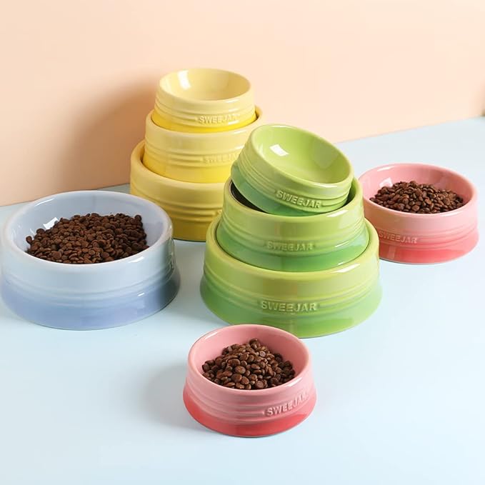 Sweejar Gradient Dog Bowl, Ceramic Dog Food Dish for Medium Dogs and Cat, Porcelain Pet Bowl for Food and Water 18 oz (Gradient Pink)