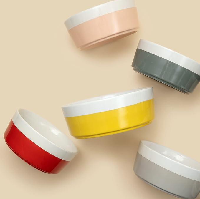 Waggo Dipper Ceramic Dog Bowl for Small and Large Breeds - Heavyweight and Durable Pet Food and Water Dish Crock, Dishwasher Safe, Modern (Black, Large)