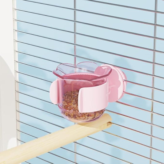 2pcs/4pcs PET Bird Bowls with Clamp, Bird Cage Feeder, Durable Water Bowl, Feeding Cups, Water Feeder for Cockatiel, Parakeet, Macaw, Finches, Lovebirds, Small Animals Gray (Pink, 4pcs)