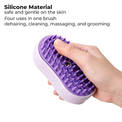 4-in-1 Cat & Dog Steam Deshedding Brush Series - Multi-Function Grooming Tool with Shedding, Cleaning, Massage & Combing -Includes Pet Finger Toothbrush for Dog＆Cat Teeth Cleaning(Purple)
