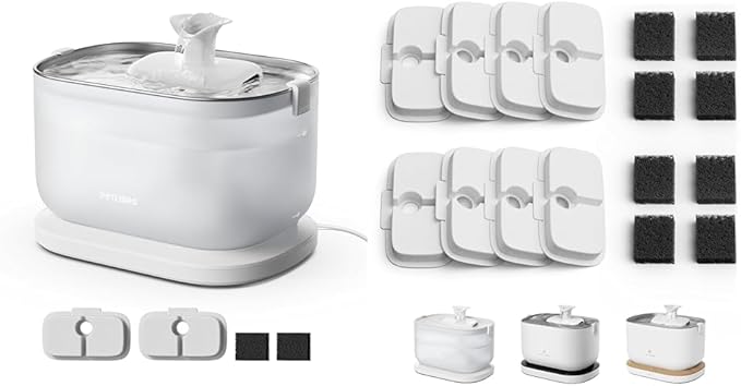 PETLIBRO Corded Cat Water Fountain + 8 Pack Filters, Cat Fountain Indoor Stainless Steel Tray, 2.5L Wireless Pump Pet Water Fountain, Cat Water Dispenser with Two Flow Modes, Pet Fountain Easy Clean