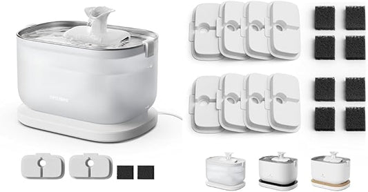 PETLIBRO Corded Cat Water Fountain + 8 Pack Filters, Cat Fountain Indoor Stainless Steel Tray, 2.5L Wireless Pump Pet Water Fountain, Cat Water Dispenser with Two Flow Modes, Pet Fountain Easy Clean