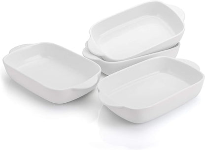 Foraineam 4 Pieces Bakeware Set, White Porcelain Baking Dish Bowl, 7.5 x 5 inch Rectangular Baking Pans for Cooking, Banquet and Daily Use