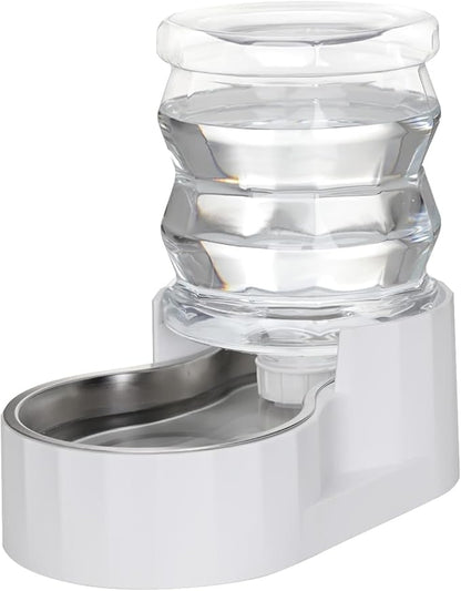 RIZZARI Gravity Water Bowl Dispenser for Cats: 3L White Stainless Steel Water Feeder Without Filter - 100% BPA-Free Automatic Dispenser Home Use