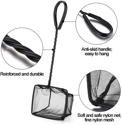 3 Pack Aquarium Net, Multi-Size Fine Quick Fish Catch Nets Extra Soft Nylon Fishing Nets with Plastic Handle for Aquarium Fish Tank Supplies- Black (4in,5in, 6in)