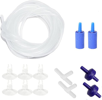 AQUANEAT 14Feet Aquarium Airline Tubing, Standard 3/16" Tubing, Air Pump Accessories,with Air Stones, Check Valves, Suction Cups and Connectors (Clear)