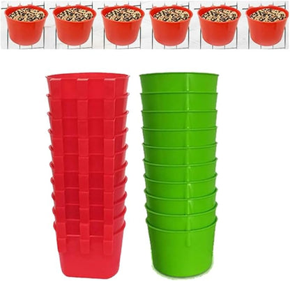 20Pcs Cage Cup Bird Cage Feeder Chicken Feeding Bowl Chicken Water Cups Hanging for Cage Chicken feeders Water Cups Hanging for Treats Grit Gamefowl Parrot Parakeet Poultry(Red+Green)