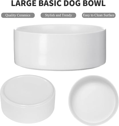 8'' Ceramic Dog Bowl - 70Oz Classic Dogs Food & Water Bowl for Medium and Large Breeds, Heavy-Duty Non-Slip Dog Dish, Food Grade Stoneware Pet Bowl, Dishwasher & Microwave Safe, White
