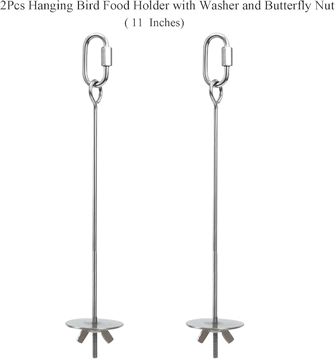 2pcs Hanging Bird Treat Skewer Parrot Fruit Feeder with Washer, 11 Inch Stainless Steel Bird Food Holder Parrot Fruit Food Skewer Parakeet Treat Feeder for Parakeet Conure, LXLVOUEG