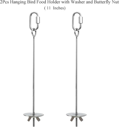 2pcs Hanging Bird Treat Skewer Parrot Fruit Feeder with Washer, 11 Inch Stainless Steel Bird Food Holder Parrot Fruit Food Skewer Parakeet Treat Feeder for Parakeet Conure, LXLVOUEG