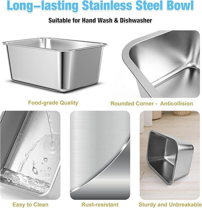 2.4 Gallon Elevated Large Dog Water Bowl,14" Raised Stainless Steel Bowl with Stand for Large Breed, Full Metal Dog Feeding Station for Relief Joint Pressure, Easy Clean for Indoor & Outdoor Uses