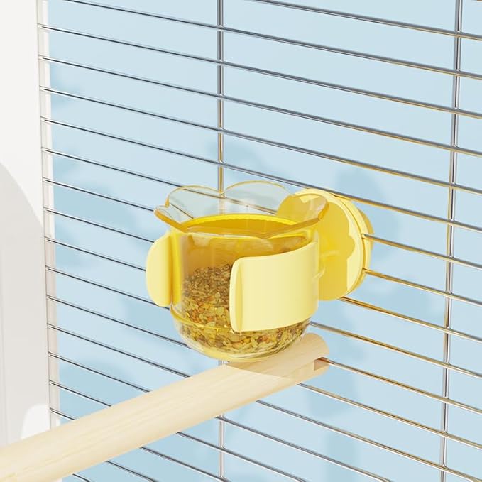 2pcs/4pcs PET Bird Bowls with Clamp, Bird Cage Feeder, Durable Water Bowl, Feeding Cups, Water Feeder for Cockatiel, Parakeet, Macaw, Finches, Lovebirds, Small Animals Gray (Yellow, 2pcs)