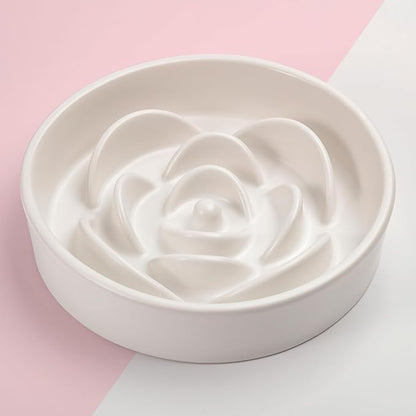 8.26 in White Dog Bowl Slow Feeder Ceramic for Medium and Large Breed,Slow Feeding Dog Food Water Dish Heavy Weighted,Puppy Dish for Fast Eaters,Puzzle Eating Bowl Modern Maze