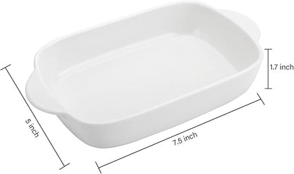 Foraineam 4 Pieces Bakeware Set, White Porcelain Baking Dish Bowl, 7.5 x 5 inch Rectangular Baking Pans for Cooking, Banquet and Daily Use