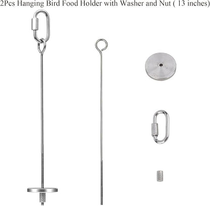 2pcs Hanging Bird Treat Skewer Parrot Fruit Feeder, 13 Inch Stainless Steel Bird Food Holder Parrot Fruit Food Skewer with Washer Nut Parakeet Treat Holder Feeder for Parrot Budgie Conure, LXLVOUEG