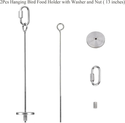 2pcs Hanging Bird Treat Skewer Parrot Fruit Feeder, 13 Inch Stainless Steel Bird Food Holder Parrot Fruit Food Skewer with Washer Nut Parakeet Treat Holder Feeder for Parrot Budgie Conure, LXLVOUEG