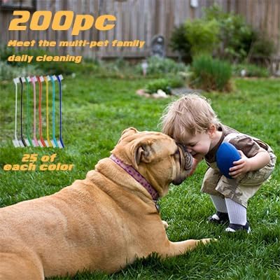 Dog Toothbrush Bulk 200 Pcs 8 Colors - Dual Headed Cat & Dog Toothbrushes Kit, Long Handle Dental Brushes for Large/Small Dogs, Cats, Pets Teeth Cleaning Supplies