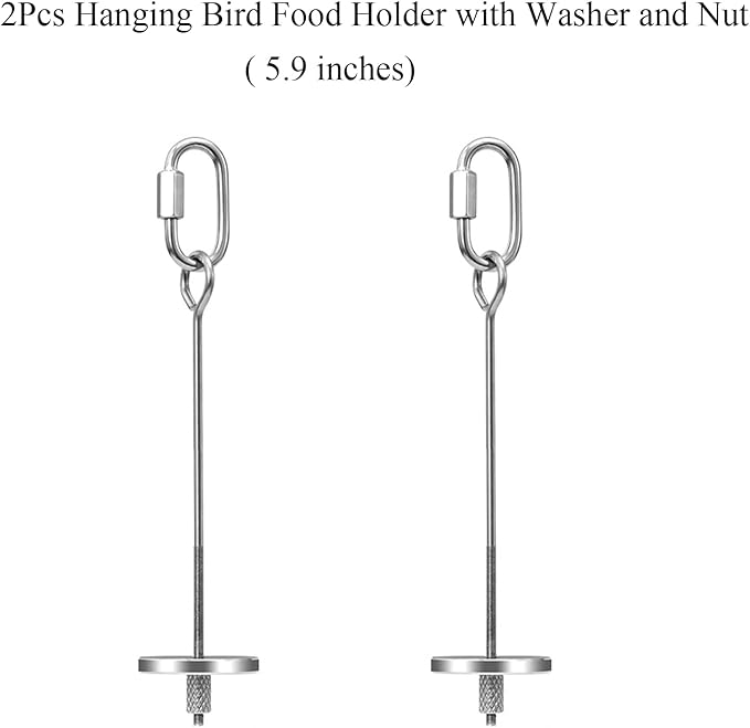 2pcs Hanging Bird Treat Skewer Parrot Fruit Feeder, 5.9 Inch Stainless Steel Bird Food Holder Parrot Fruit Food Skewer with Washer Nut Parakeet Treat Holder Feeder for Parrot Budgie Conure, LXLVOUEG