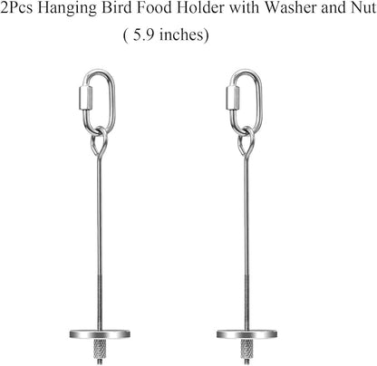 2pcs Hanging Bird Treat Skewer Parrot Fruit Feeder, 5.9 Inch Stainless Steel Bird Food Holder Parrot Fruit Food Skewer with Washer Nut Parakeet Treat Holder Feeder for Parrot Budgie Conure, LXLVOUEG