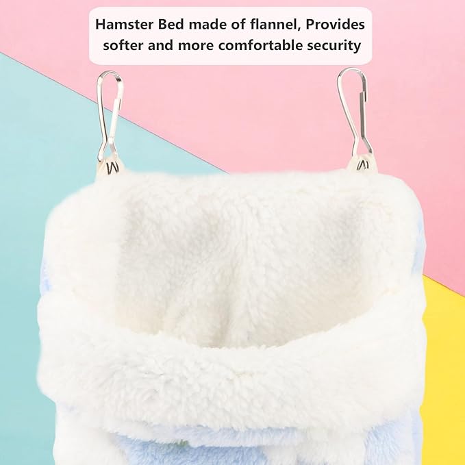 Sugar Glider Sleeping Pouch Bag, Warm Hamster Hammock Pouch Sack Small Pet Hanging Bed for Hamster Rat Hedgehog Squirrel and Other Small Animal (Blue)