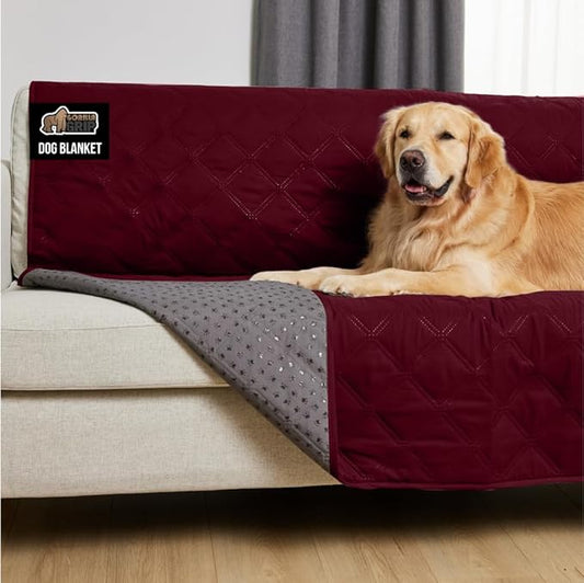 GORILLA GRIP Waterproof Dog Blanket, 68x82 Couch Cover for Dogs Washable, Protects Sofa, Furniture, Crate, Car, RV Essentials Pet Supplies, Tear and Slip Resistant Leakproof Cushion Cover, Burgandy
