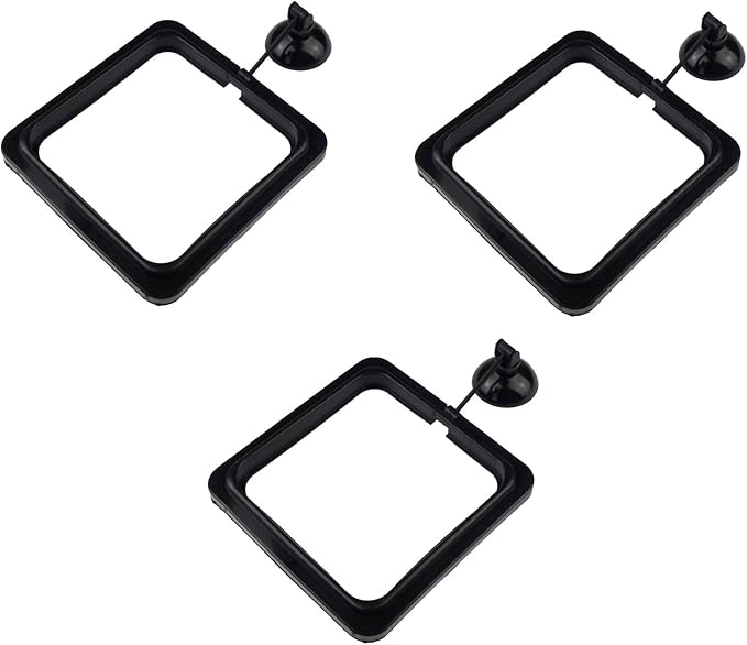 3 Pack Aquarium Fish Feeding Ring Floating Food Feeder, Square Shape with Suction Cup, Black