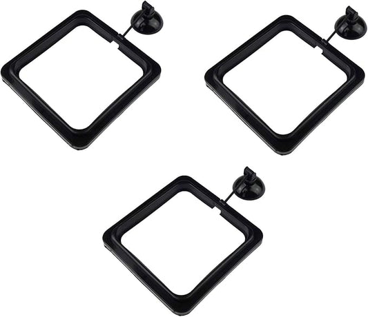 3 Pack Aquarium Fish Feeding Ring Floating Food Feeder, Square Shape with Suction Cup, Black