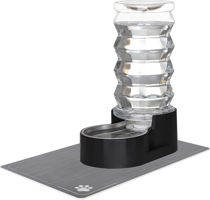 RIZZARI Dog Food Water Dispenser: 7L Automatic Black Large Stainless Steel Waterer with Filter - Gravity Water Feeder - Healthy Hydration for Pets Indoors Outdoors