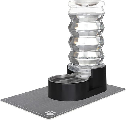 RIZZARI Dog Food Water Dispenser: 7L Automatic Black Large Stainless Steel Waterer with Filter - Gravity Water Feeder - Healthy Hydration for Pets Indoors Outdoors