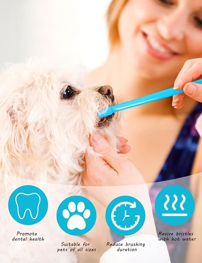 Brand Name 100pcs Double Headed Soft Bristle Toothbrush Brush Kit - Long Handle for Dogs, Cats & Pets - Blue