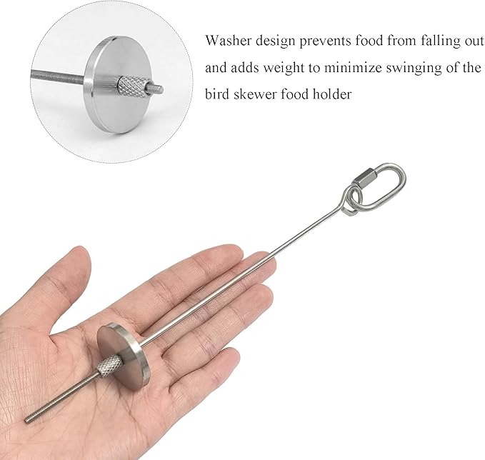 2pcs Hanging Bird Treat Skewer Parrot Fruit Feeder, 8.9 Inch Stainless Steel Bird Food Holder Parrot Fruit Food Skewer with Washer Nut Parakeet Treat Holder Feeder for Parrot Budgie Conure, LXLVOUEG